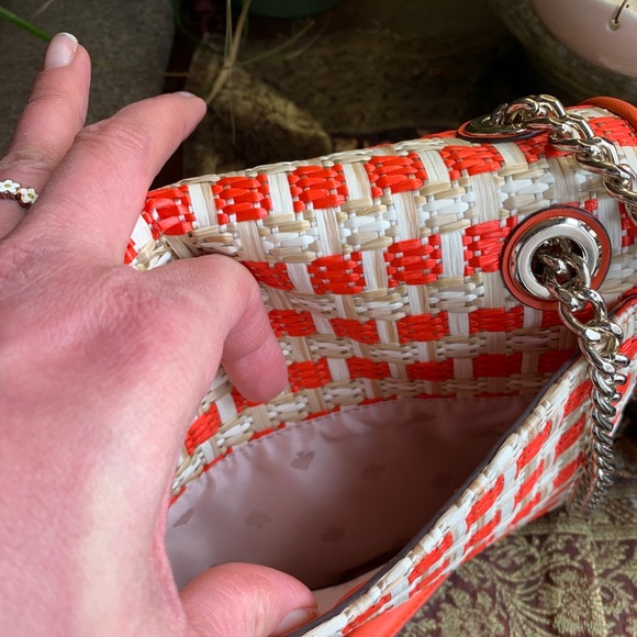 Authentic KATE SPADE Straw/Leather Flap turnlock crossbody/Shoulder bag - Picture 9 of 16